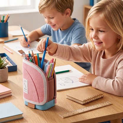 2-in-1 Pop-Up Etui met Pennenhouder – Ruimtebesparende Bureau-organizer