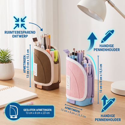2-in-1 Pop-Up Etui met Pennenhouder – Ruimtebesparende Bureau-organizer