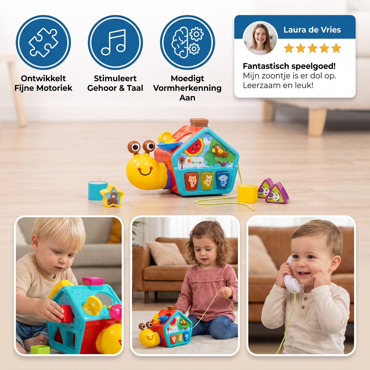 Baby Slakken Educatief Speelgoed met Telefoon, Vormenstoof & Dierengeluiden
