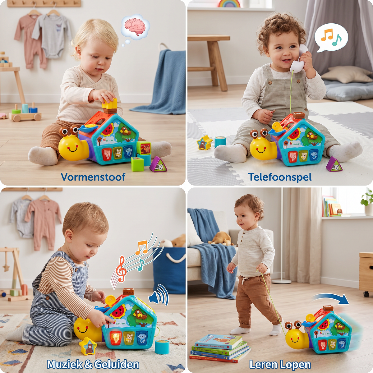 Baby Slakken Educatief Speelgoed met Telefoon, Vormenstoof & Dierengeluiden