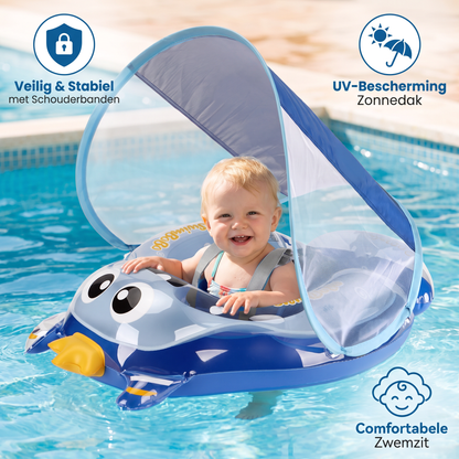 Opblaasbare Babyzwemband met Schouderbanden & Zonnedak – Veilige Zwemzit voor Baby's