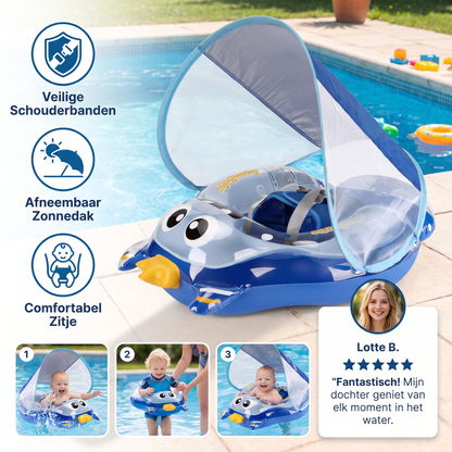 Opblaasbare Babyzwemband met Schouderbanden & Zonnedak – Veilige Zwemzit voor Baby's