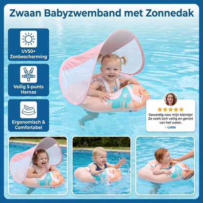 Zwaan Babyzwemband met Zonnedak – Opblaasbare Zitband voor Veilig Zwemplezier
