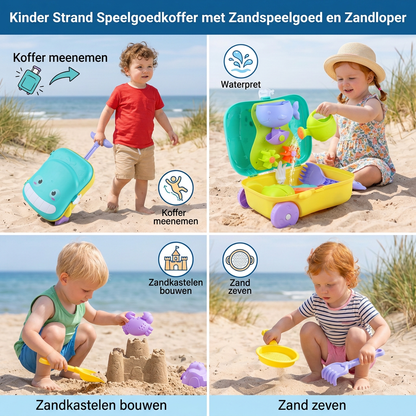 Kinder Strand Speelgoedkoffer met Zandspeelgoed en Zandloper