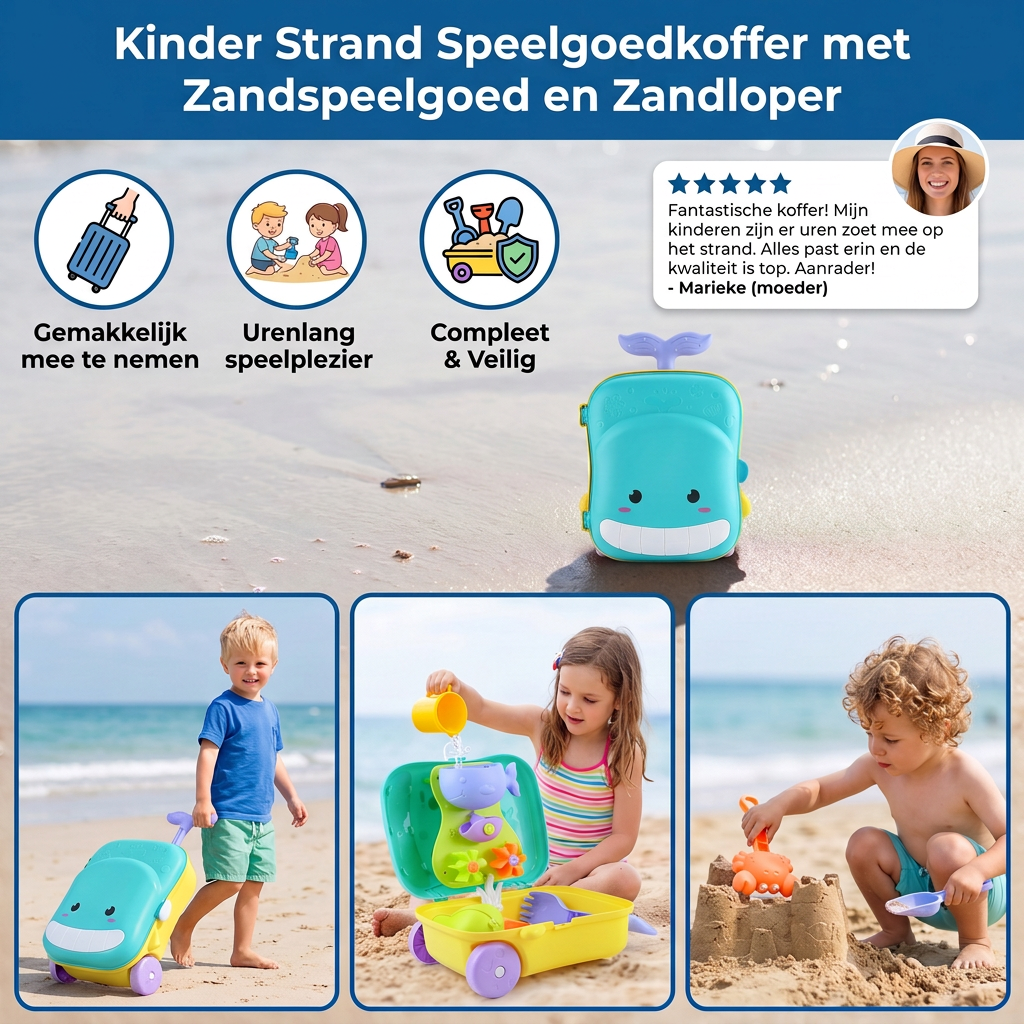 Kinder Strand Speelgoedkoffer met Zandspeelgoed en Zandloper