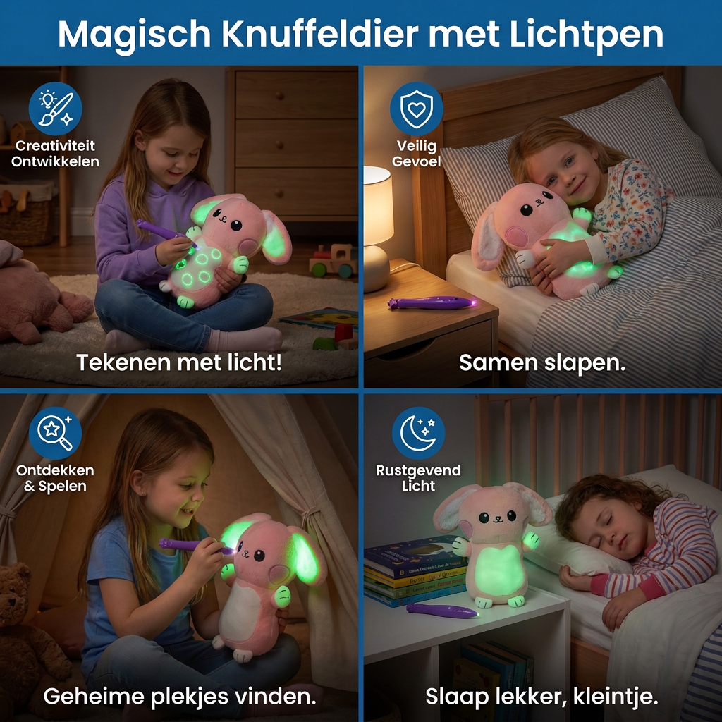 Magisch Knuffeldier met Lichtpen – Interactief Lichtgevend Knuffelspeelgoed voor Kinderen