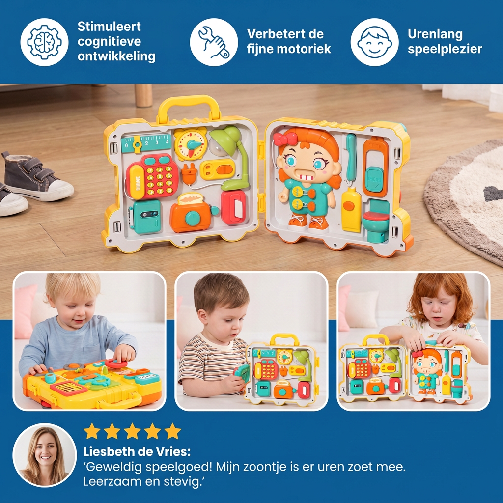 Kinder Bus Busy Board Speelgoed met Activiteiten en Pop