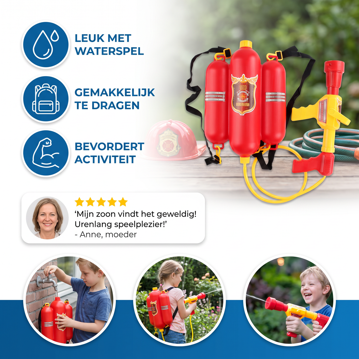 Feuerwehrmann-Rucksack mit Wasserpistole für Kinder