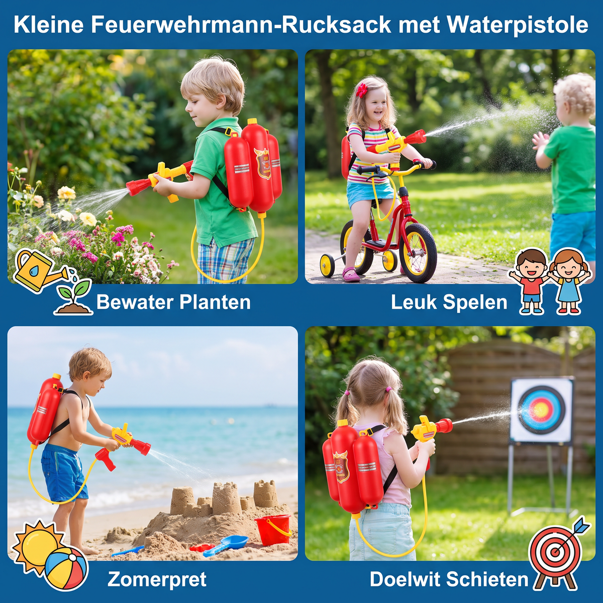 Feuerwehrmann-Rucksack mit Wasserpistole für Kinder