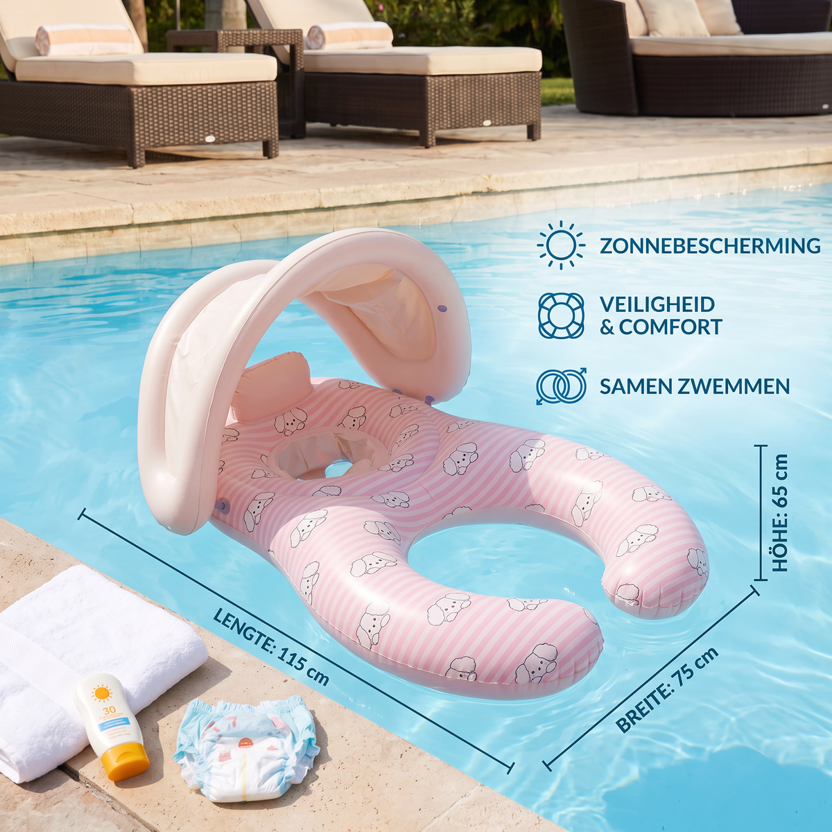 Opblaasbare Babyzwemband voor Ouders met Zonnedak
