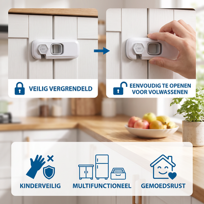 Set van 2 Kinderbeveiligingen voor Kasten, Koelkast en Lades – Multifunctionele Veiligheidsvergrendeling voor Baby’s en Kinderen