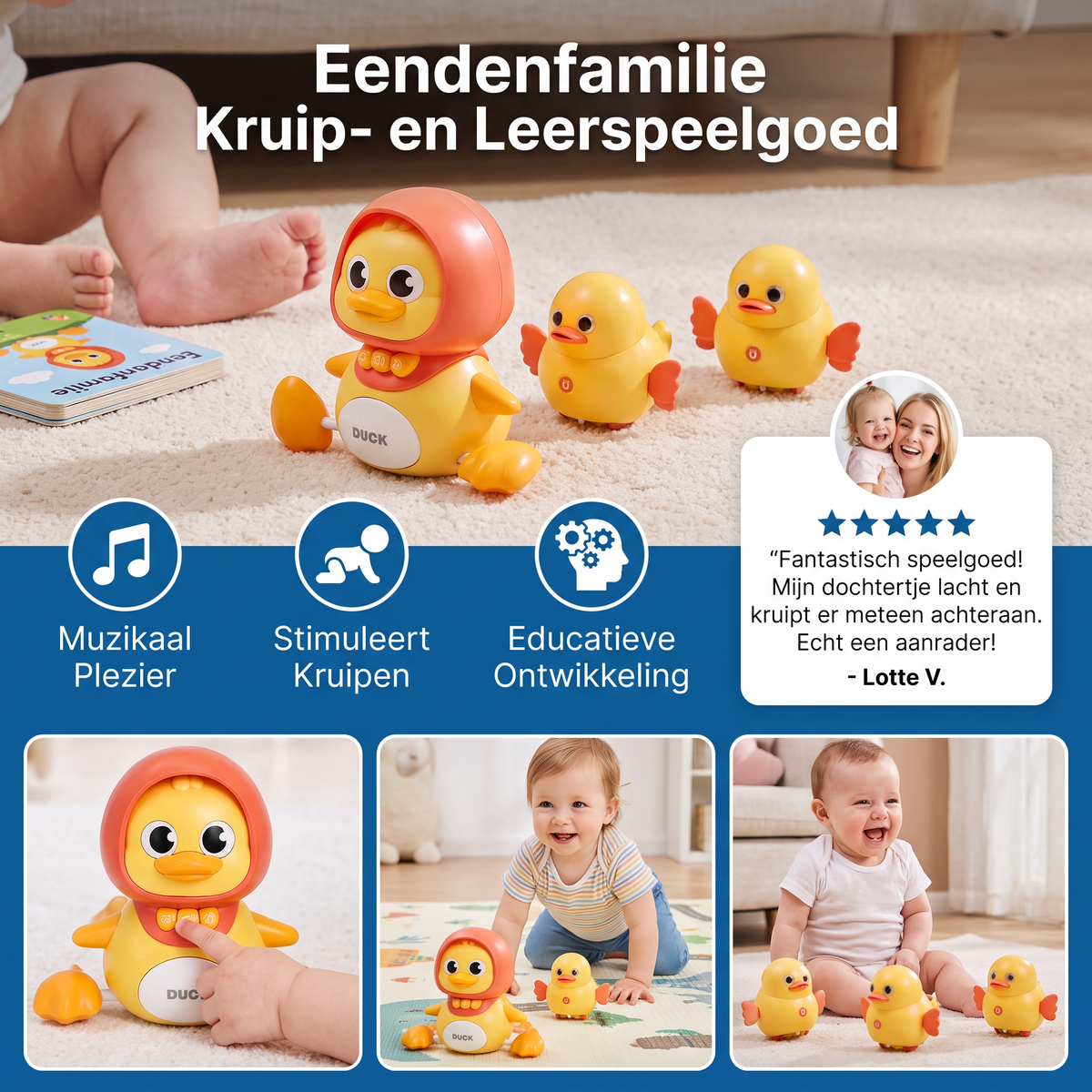 Eendenfamilie Kruip- en Leerspeelgoed met Muziek voor Baby's