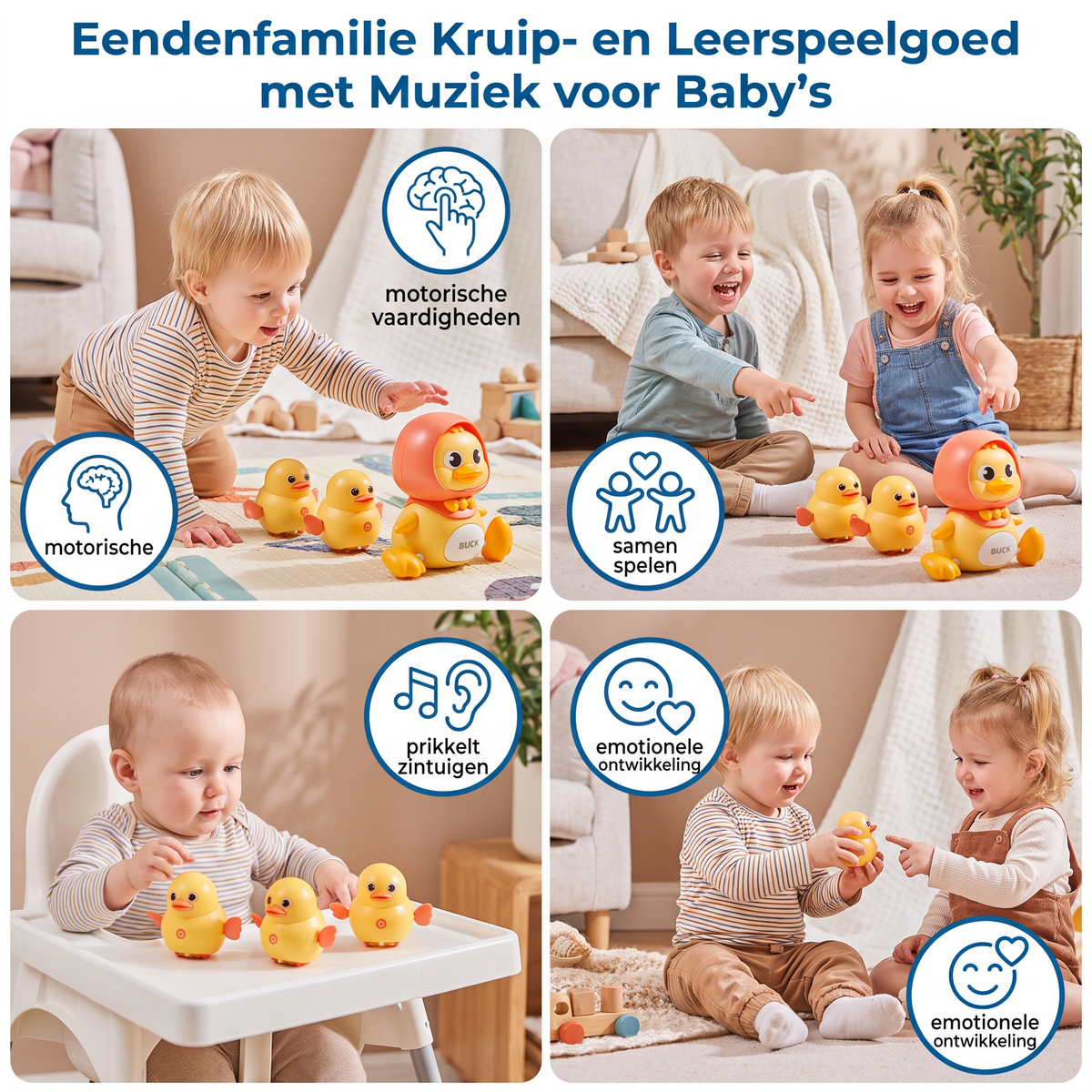 Eendenfamilie Kruip- en Leerspeelgoed met Muziek voor Baby's