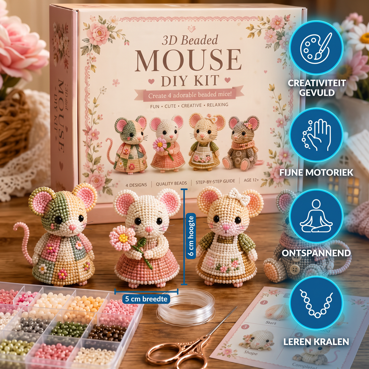 3D-Kralenfiguren Knutselset – DIY-Set voor Mini-Kralenkunst voor Beginners