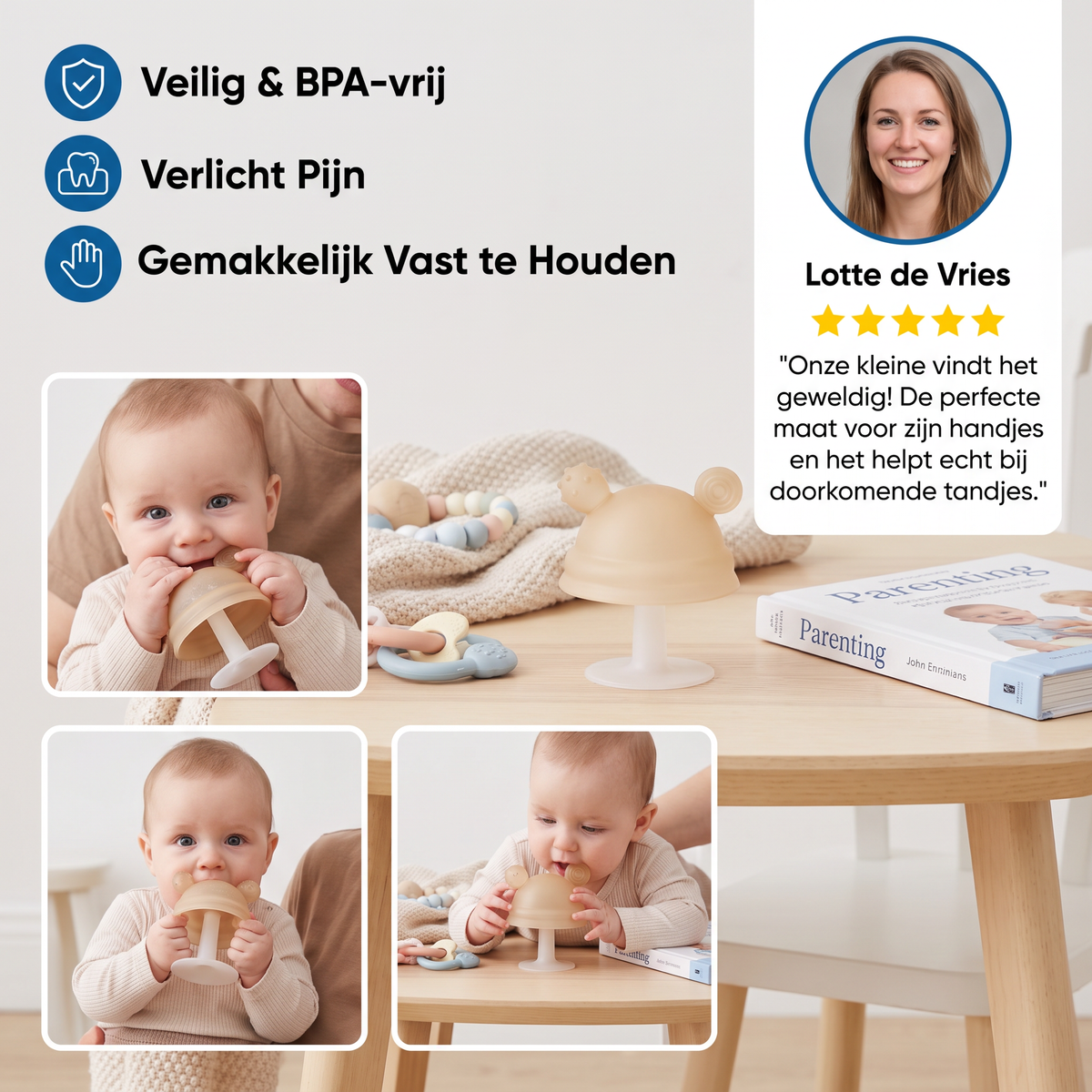 Siliconen Babybijtring In Paddenstoelvorm Voor Kleine Handjes
