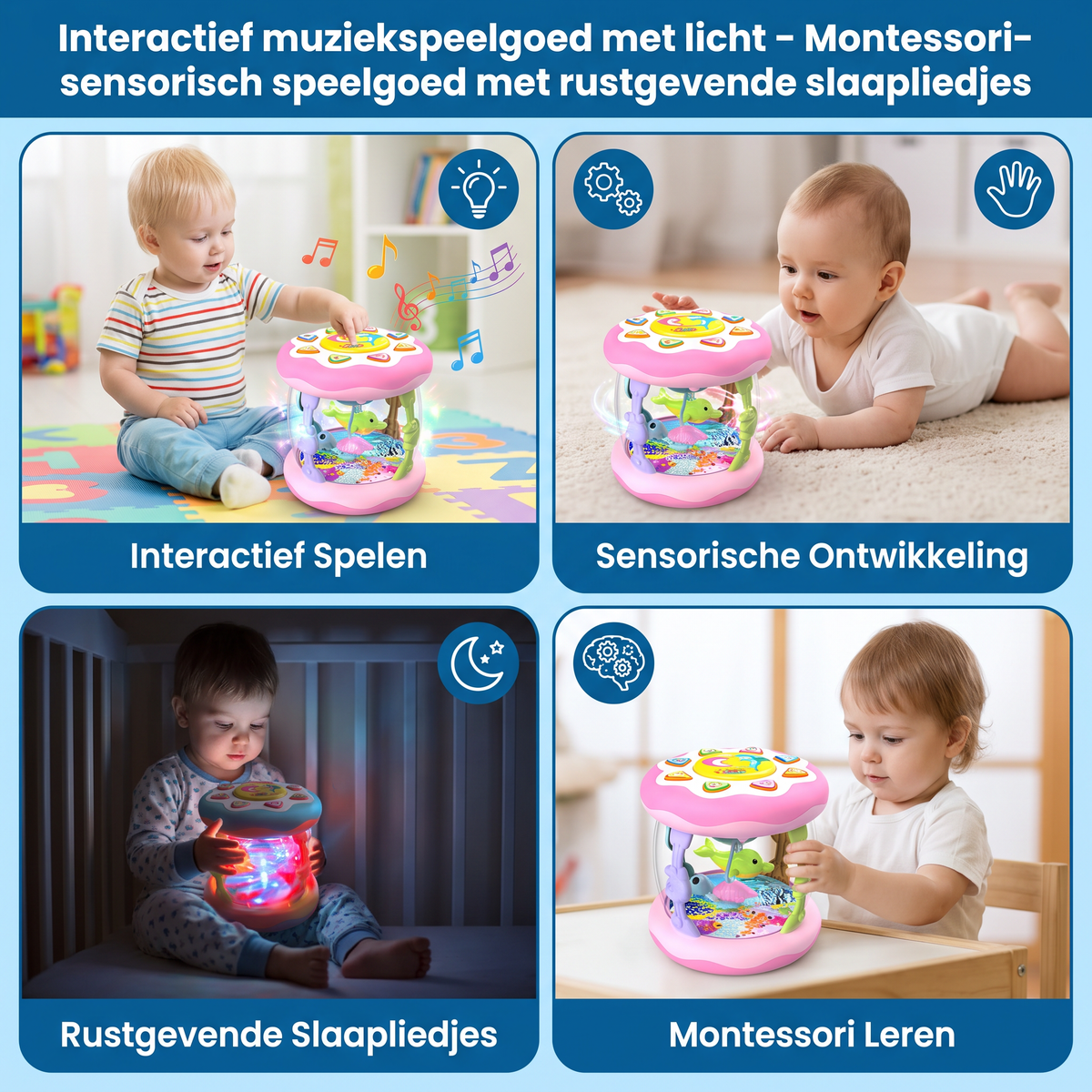 Interactief muziekspeelgoed met licht – Montessori-sensorisch speelgoed met rustgevende slaapliedjes