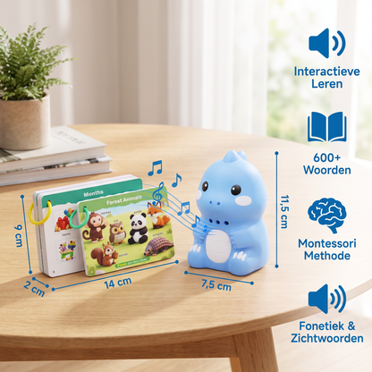 Interactieve dinosaurus-praatkaarten & stickers – Montessori-leerset voor fonetiek & zichtwoorden