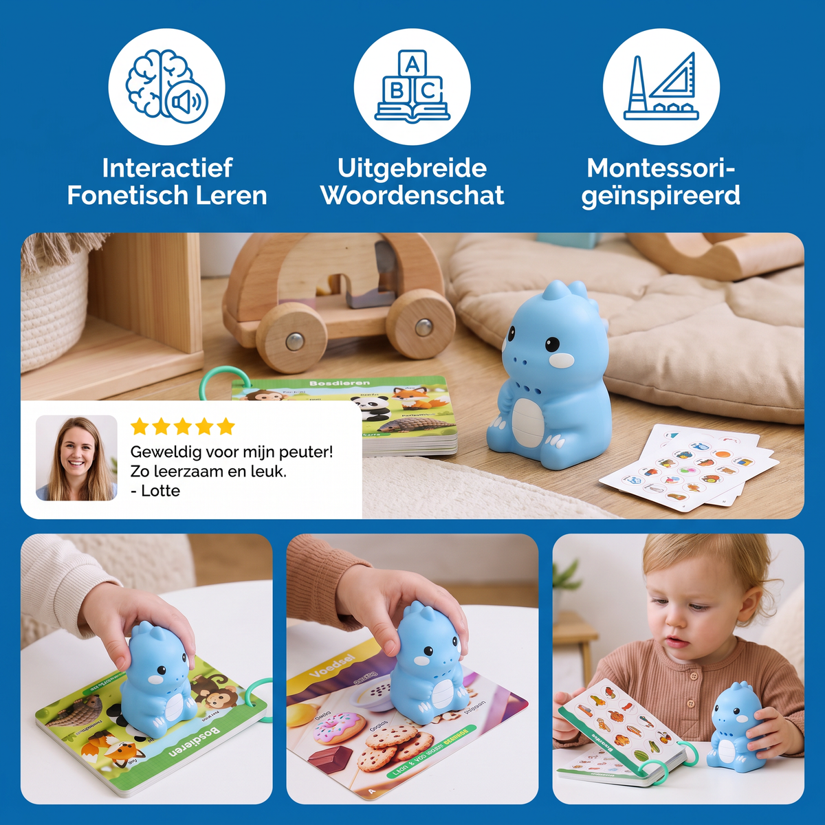 Interactieve dinosaurus-praatkaarten & stickers – Montessori-leerset voor fonetiek & zichtwoorden