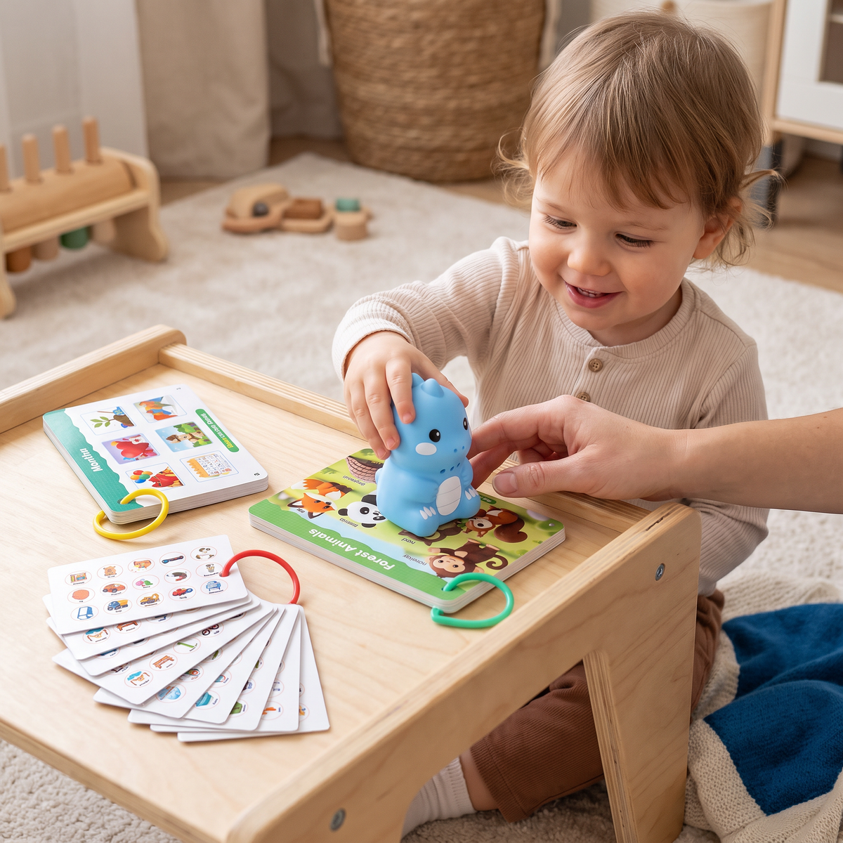 Interactieve dinosaurus-praatkaarten & stickers – Montessori-leerset voor fonetiek & zichtwoorden