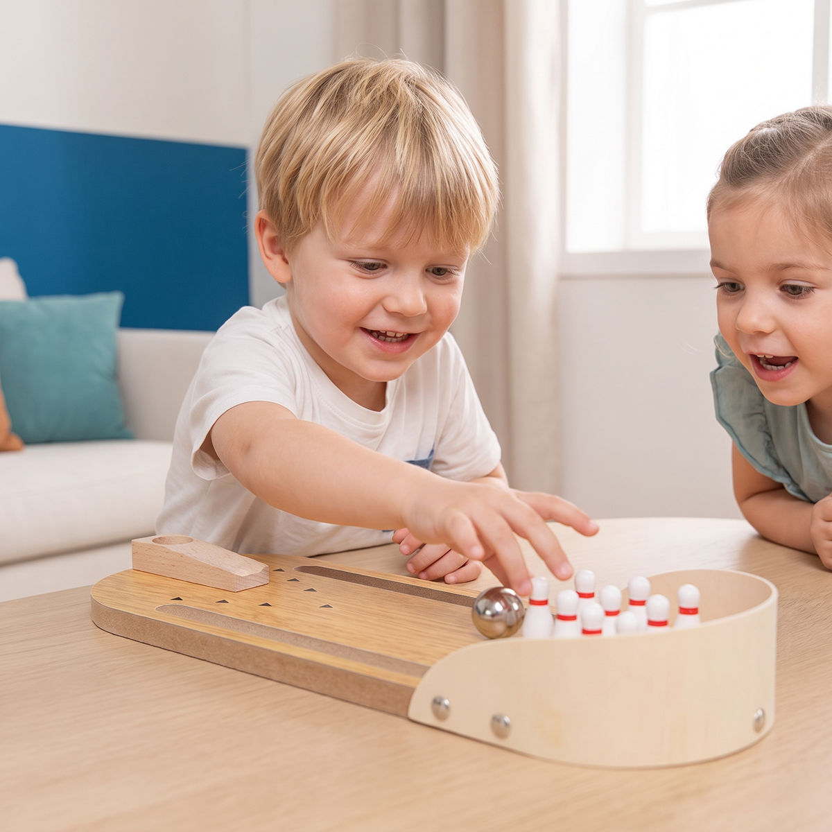 Mini-bowlingspel van hout – Draagbare Tafelbowling voor Kinderen