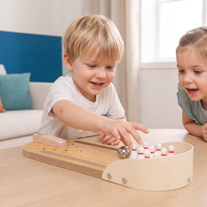 Mini-bowlingspel van hout – Draagbare Tafelbowling voor Kinderen