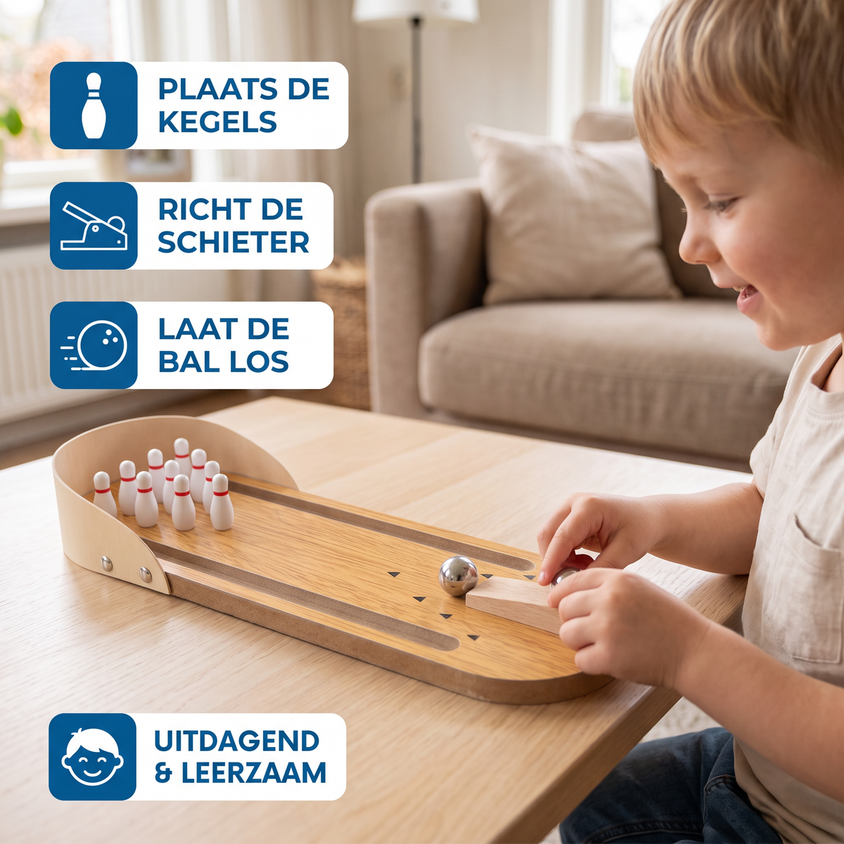 Mini-bowlingspel van hout – Draagbare Tafelbowling voor Kinderen