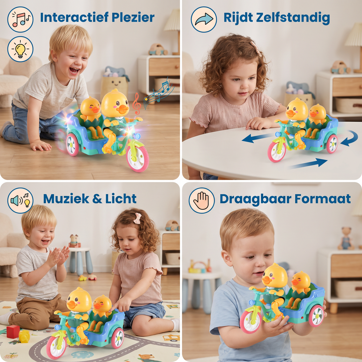 Elektrische dierentrike – Interactief rijspeelgoed met muziek en licht voor kinderen