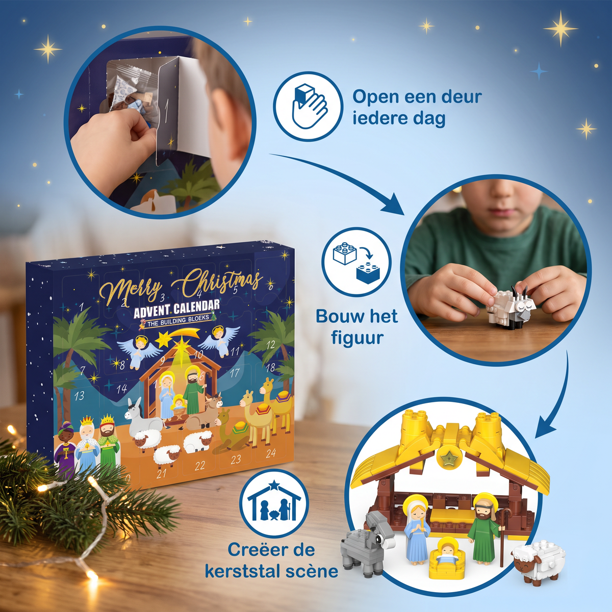 Kerststal-Bouwstenen-Adventskalender voor Kinderen
