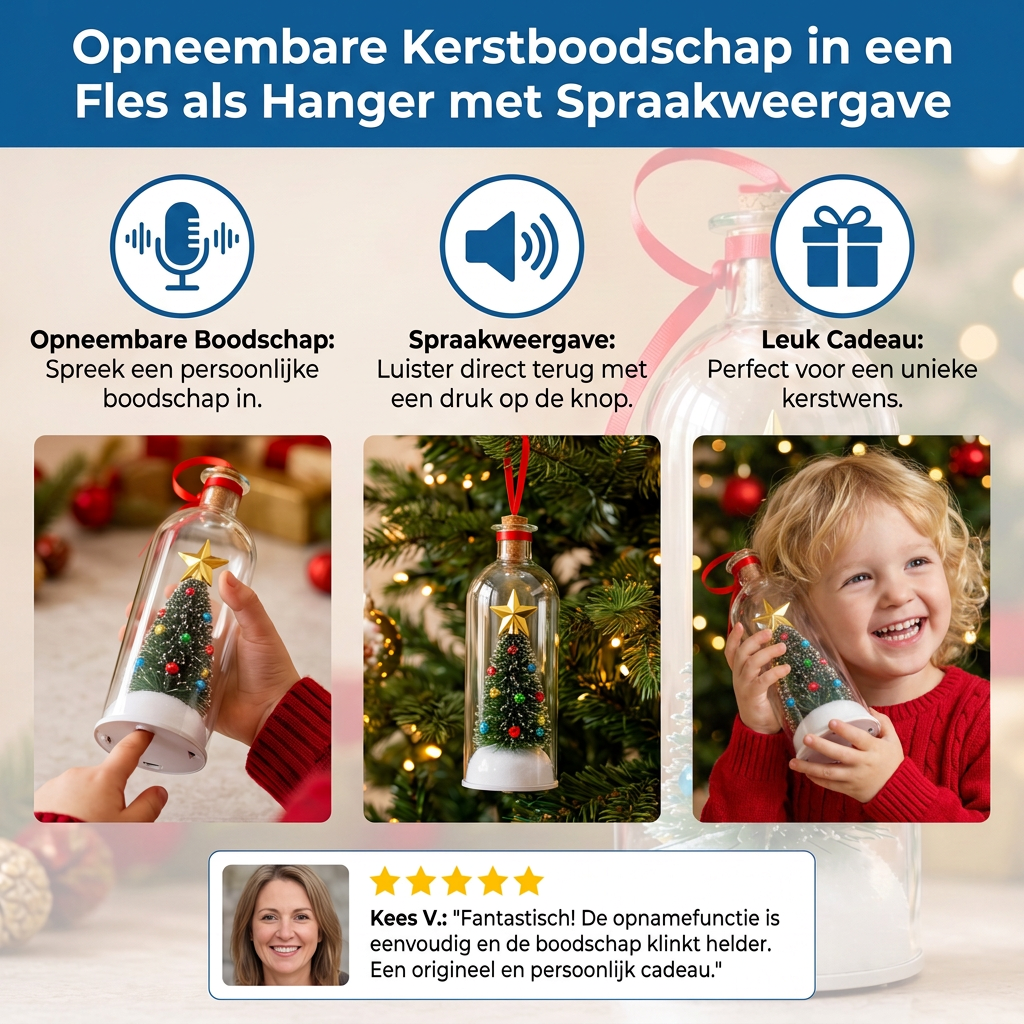 Opneembare Kerstboodschap in een Fles als Hanger met Spraakweergave
