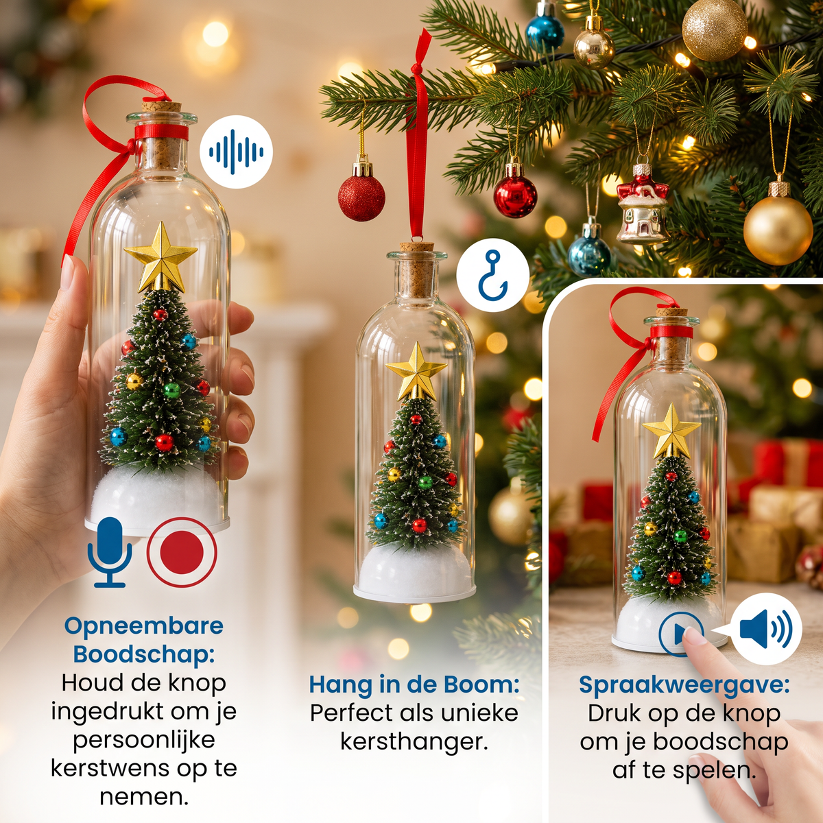 Opneembare Kerstboodschap in een Fles als Hanger met Spraakweergave