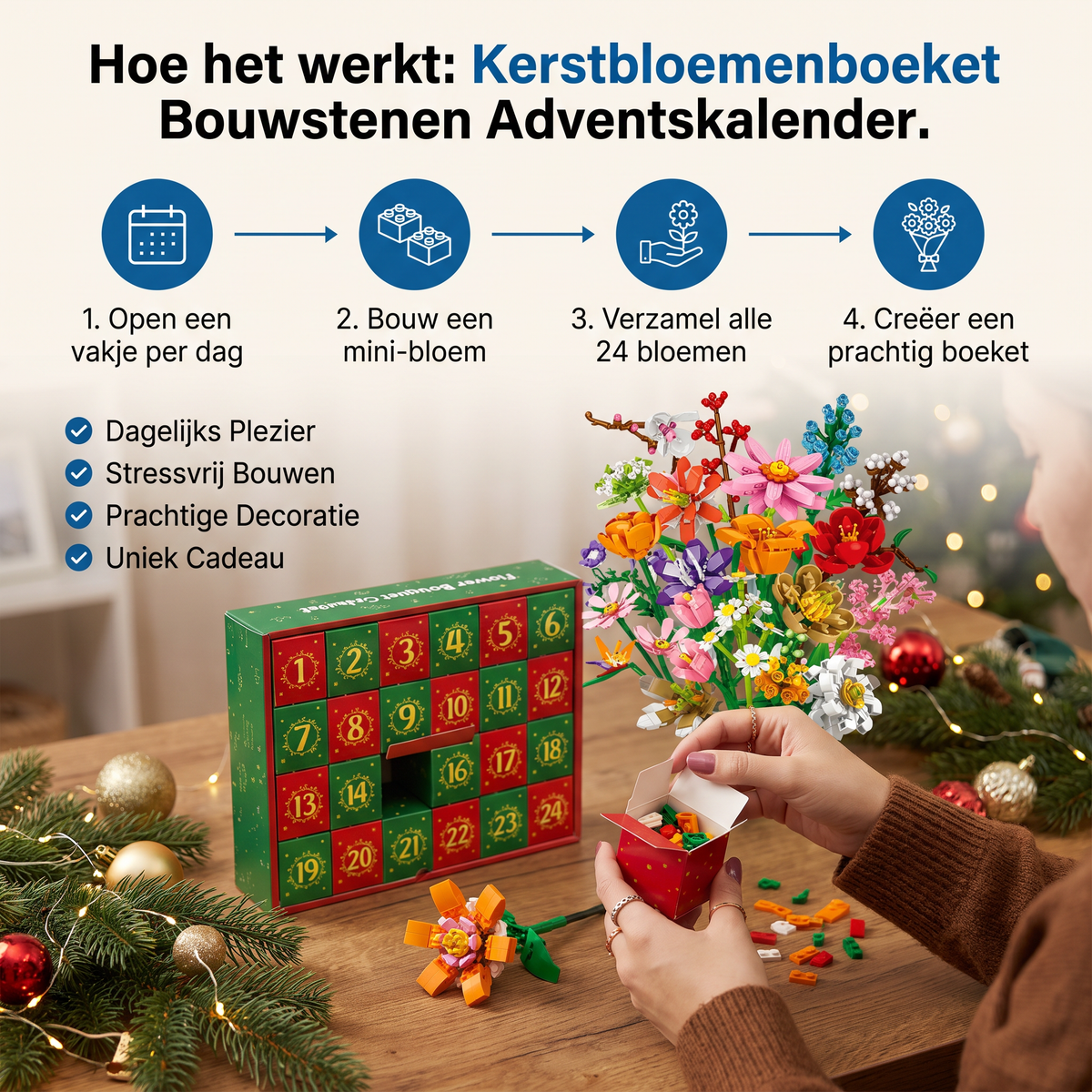 Kerstbloemenboeket Bouwstenen Adventskalender