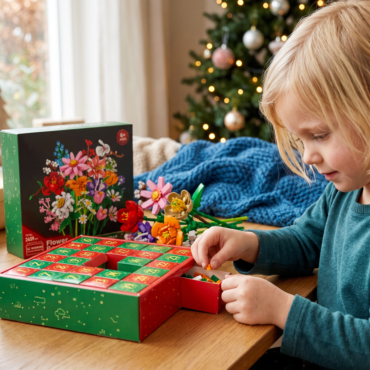 Kerstbloemenboeket Bouwstenen Adventskalender
