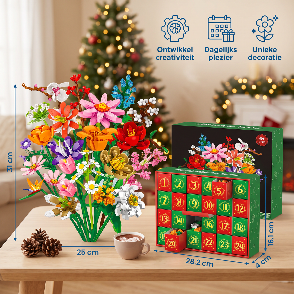 Kerstbloemenboeket Bouwstenen Adventskalender