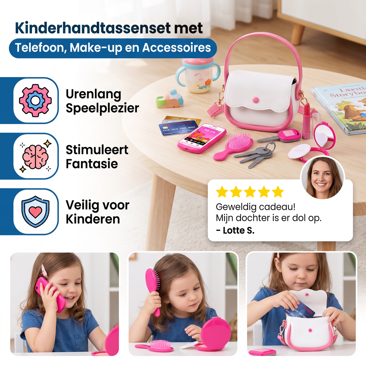 Kinderhandtassenset met Telefoon, Make-up en Accessoires