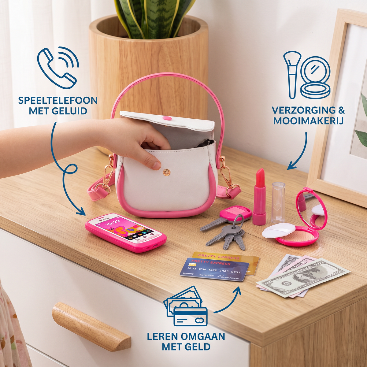 Kinderhandtassenset met Telefoon, Make-up en Accessoires