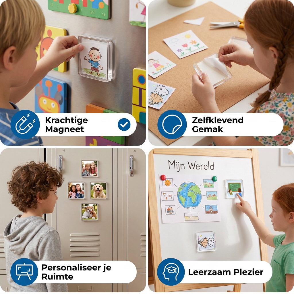 Heldere Magnetische Acryl Fotolijsten met Zelfklevende Achterkant – Set van 5