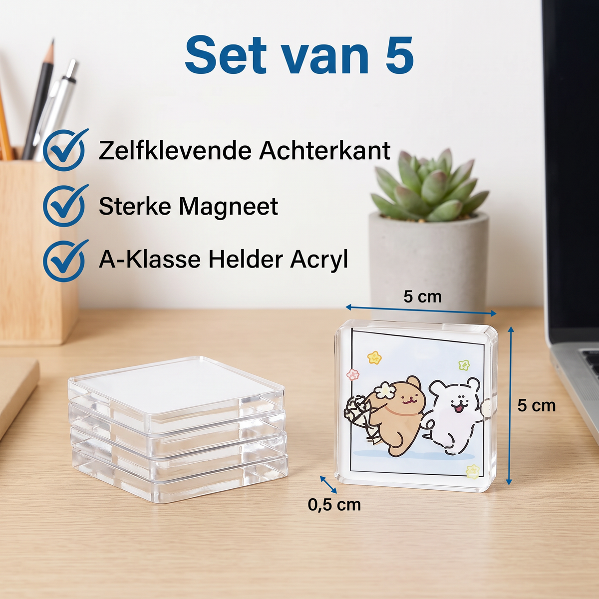Heldere Magnetische Acryl Fotolijsten met Zelfklevende Achterkant – Set van 5