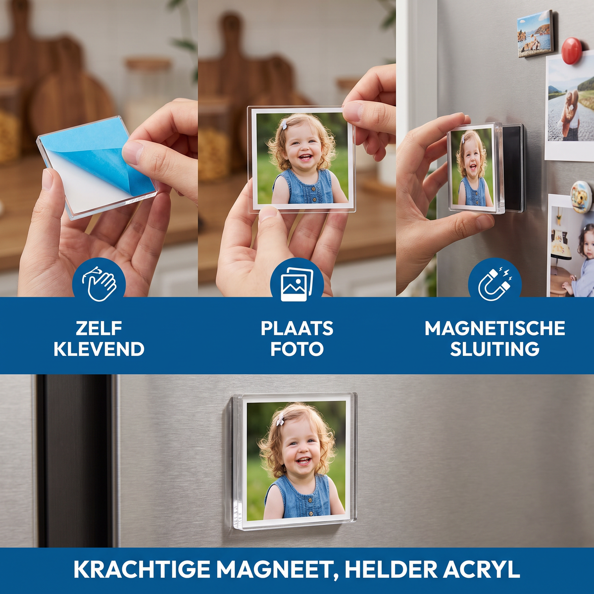 Heldere Magnetische Acryl Fotolijsten met Zelfklevende Achterkant – Set van 5