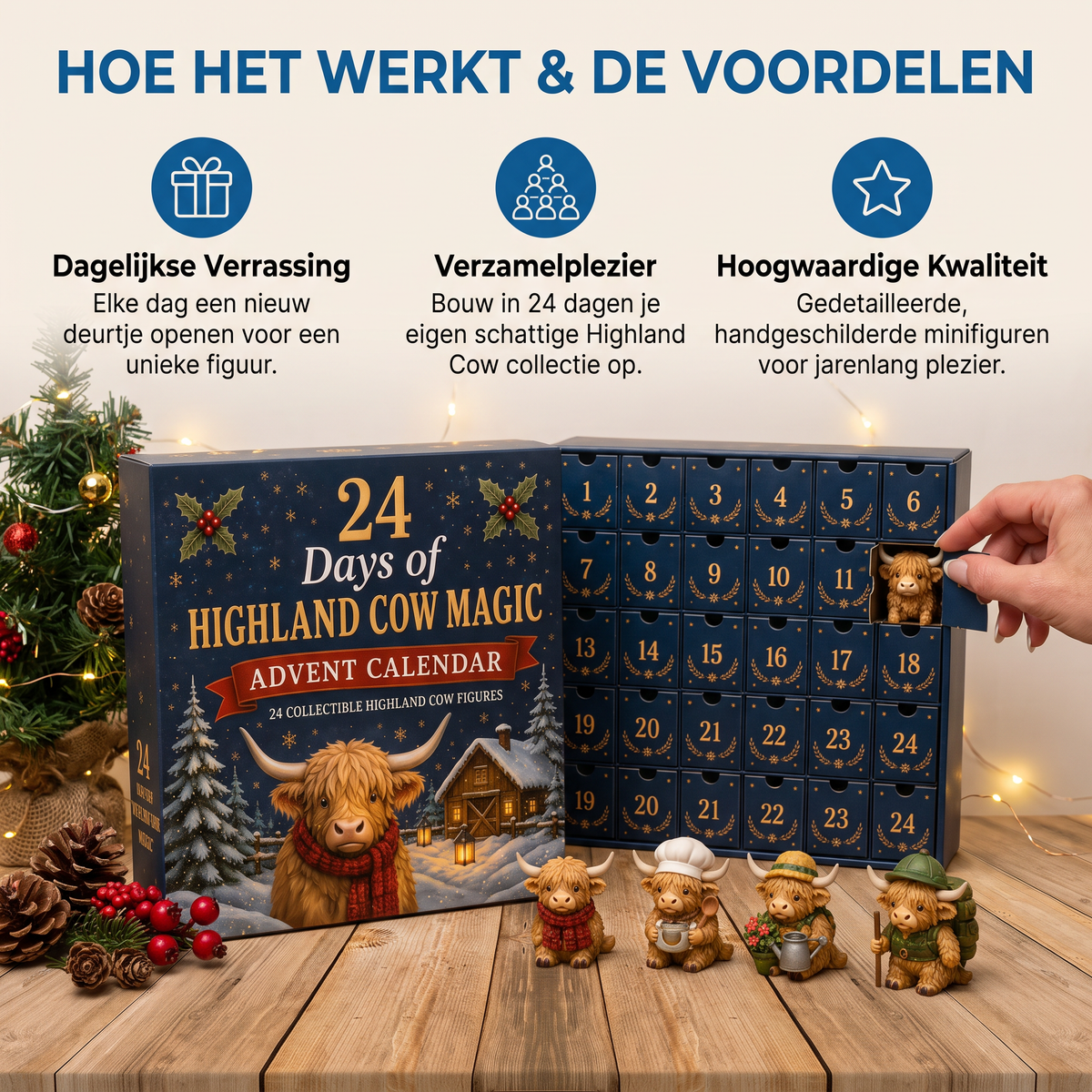 24-Daagse Adventskalender met Highlandrunderen als Verzamelbare Minifiguren