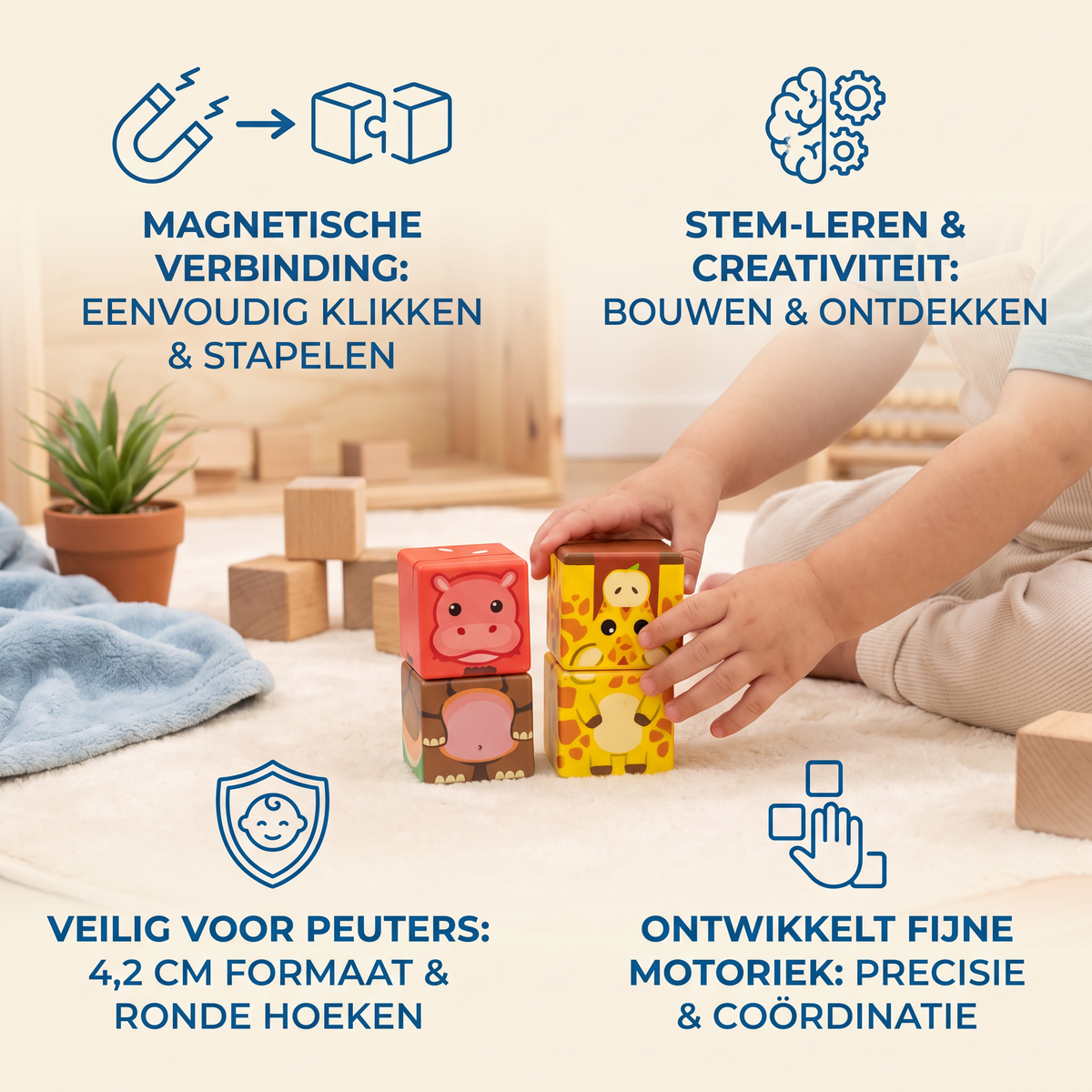 Peuterveilige 4,2 cm Safari-Dieren Magnetische Bouwstenen – STEM-Leerkubussen