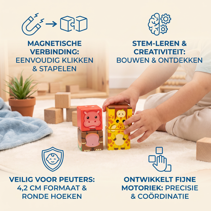 Peuterveilige 4,2 cm Safari-Dieren Magnetische Bouwstenen – STEM-Leerkubussen