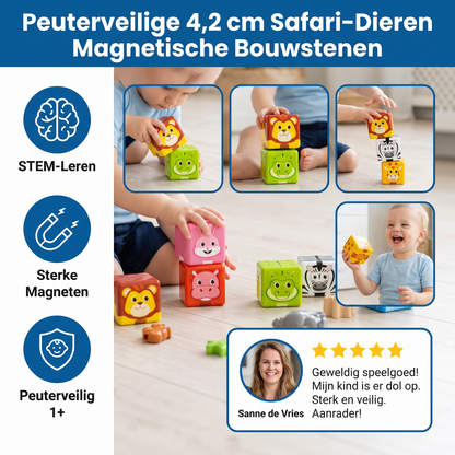 Peuterveilige 4,2 cm Safari-Dieren Magnetische Bouwstenen – STEM-Leerkubussen