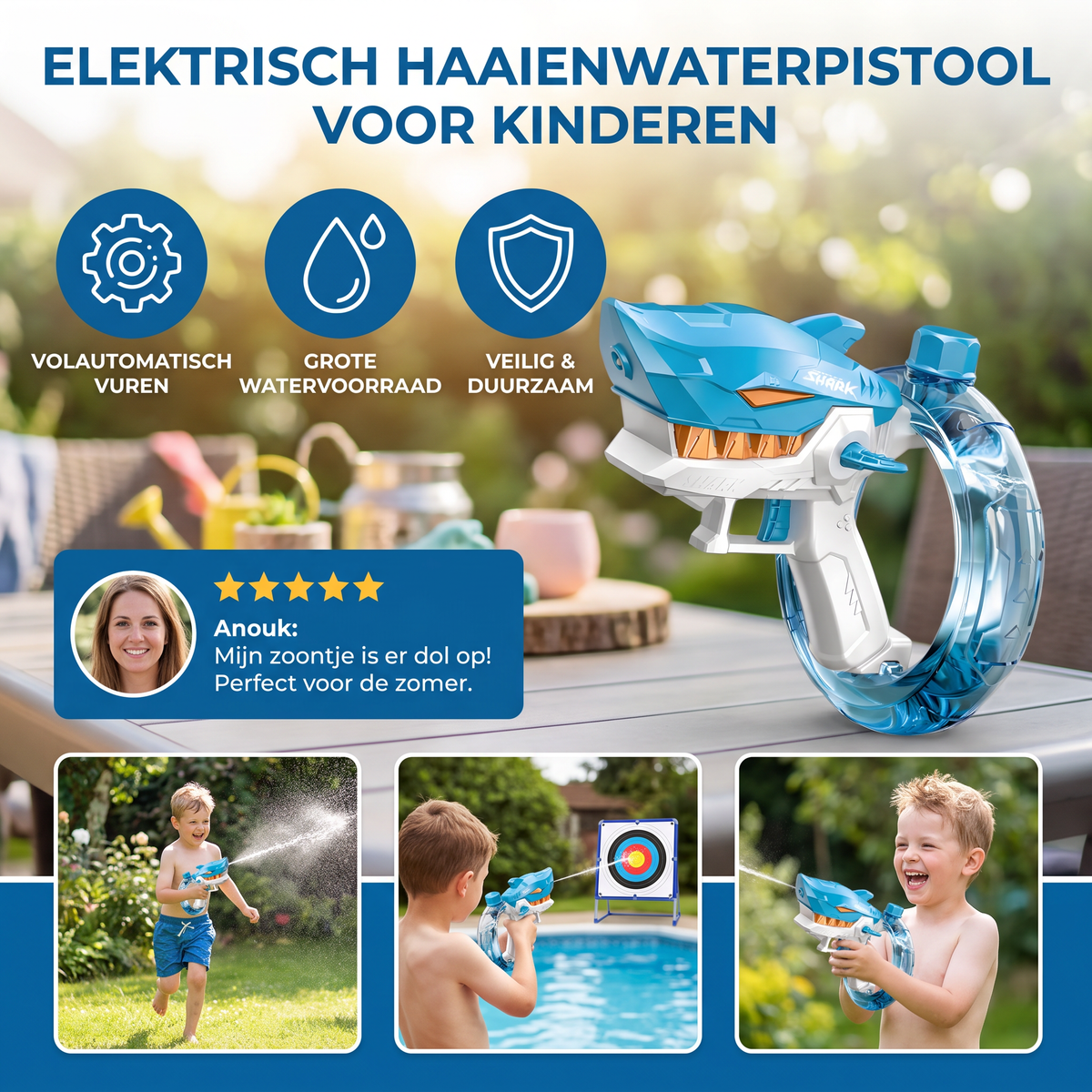 Elektrisch Haaienwaterpistool voor Kinderen – Volautomatisch Waterplezier voor Warme Zomerdagen