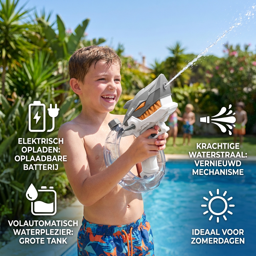 Elektrisch Haaienwaterpistool voor Kinderen – Volautomatisch Waterplezier voor Warme Zomerdagen