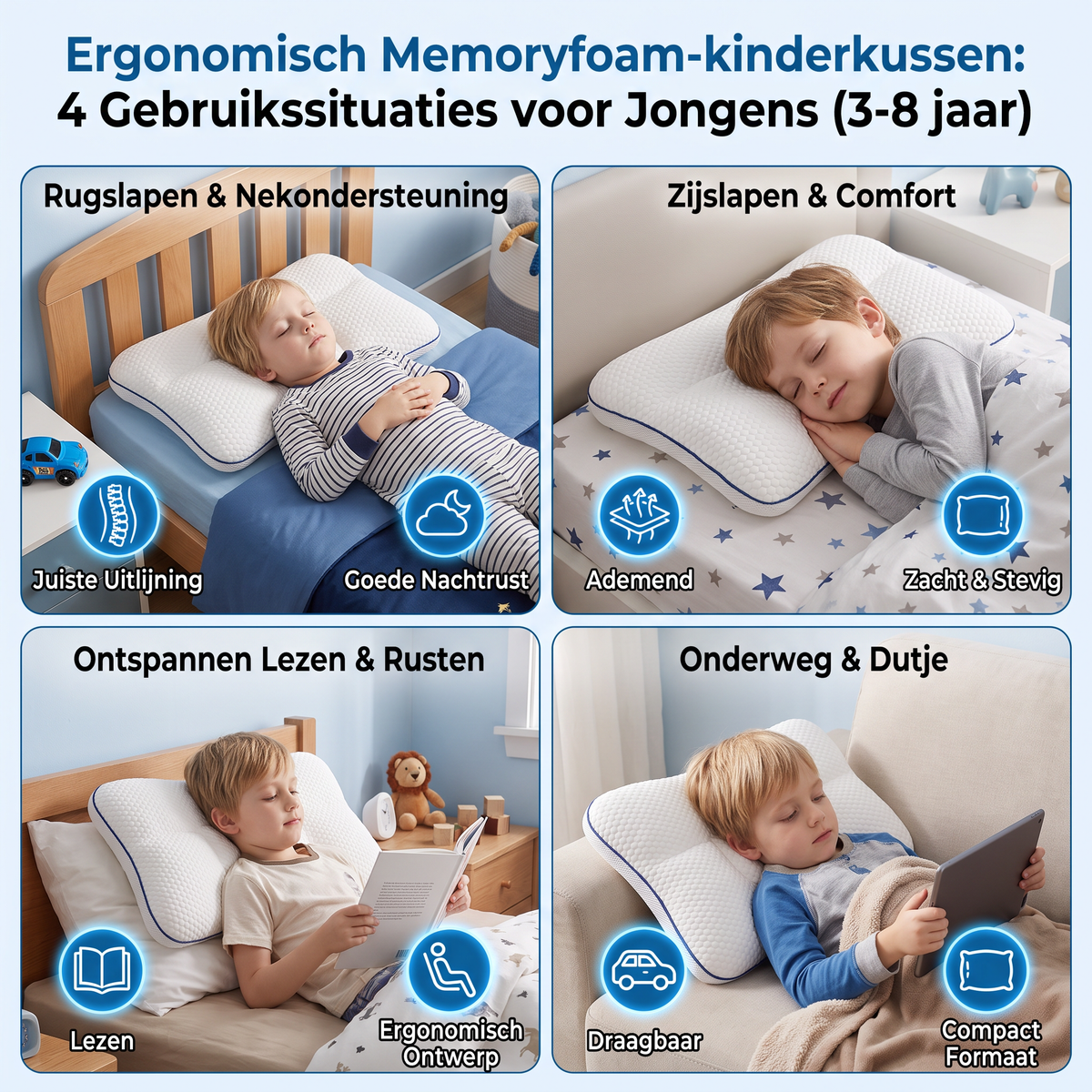 Ergonomisch Memoryfoam-kinderkussen met Nekondersteuning