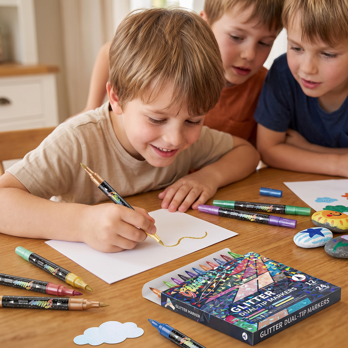 Glitterpenseelstiftenset – Glinsterende Kunstmarkers met Twee Punten