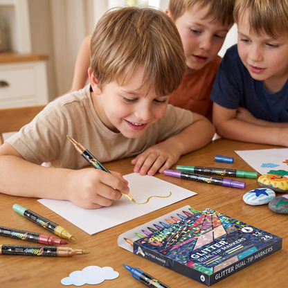 Glitterpenseelstiftenset – Glinsterende Kunstmarkers met Twee Punten