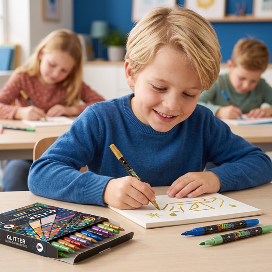 Glitterpenseelstiftenset – Glinsterende Kunstmarkers met Twee Punten