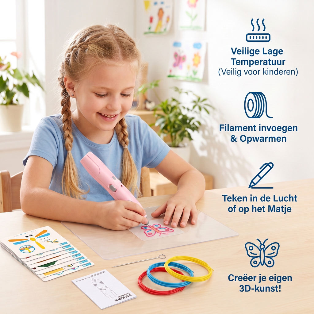 3D-Pen Set voor Kinderen met Lage Temperatuur – Veilig DIY-STEM-Tekenset