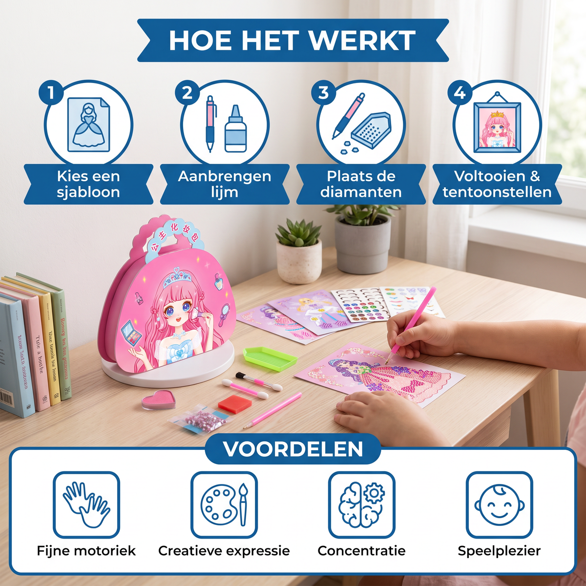 Prinsessen Diamantkunst & Foliekunst – Creatieve Set met Kleurboek